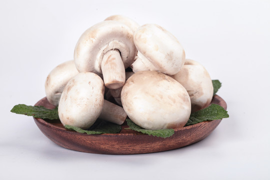 盘子里装着新鲜白蘑菇