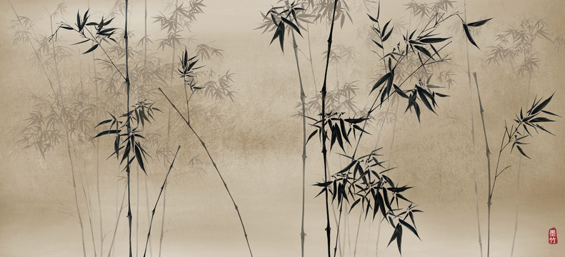 水墨竹子背景墻