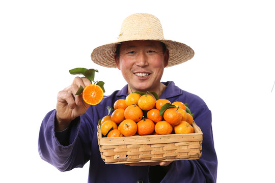 农民手里捧着广西砂糖橘
