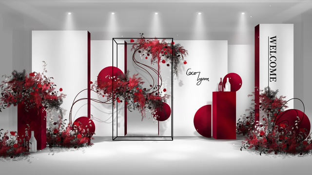 勃艮第紅簡(jiǎn)約紅白秀場(chǎng)婚禮效果圖