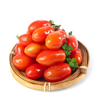 白底上放着一盘葫芦小番茄