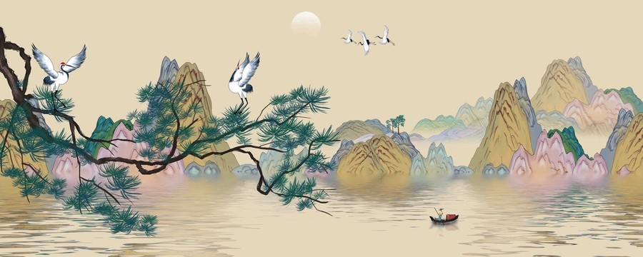 迎客松水墨畫