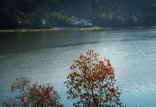 秋天的水边山村