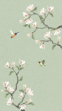 玉蘭花鳥(niǎo)屏風(fēng)