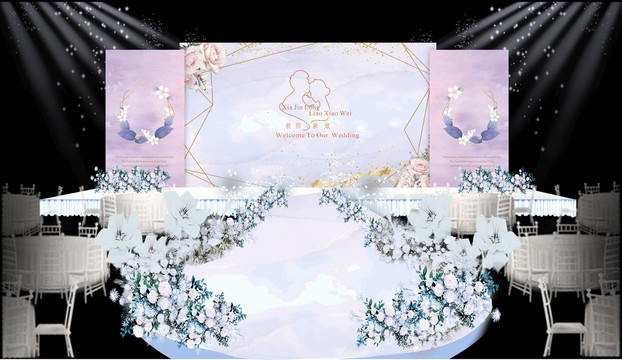 紫色大理色婚禮舞臺(tái)背景