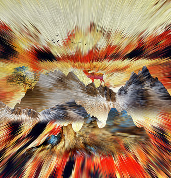 藝術(shù)抽象山水插畫