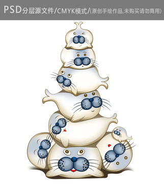 可爱卡通海豹叠罗汉