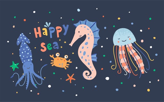 可愛章魚水母海馬螃蟹