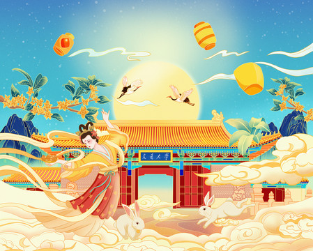 中秋節(jié)國潮包裝插畫
