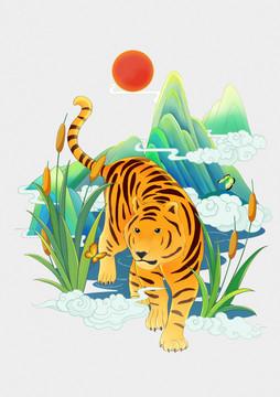 國潮風插畫老虎