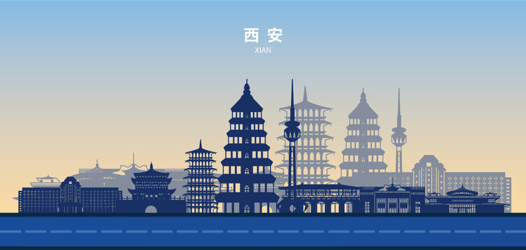 西安地標剪影旅游印象