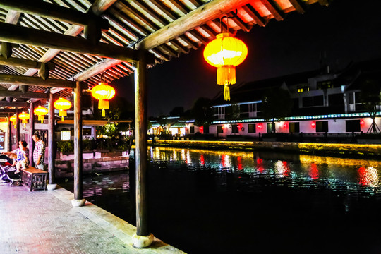 西塘古镇风雨长廊夜景