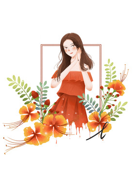 少女花卉鳳凰木