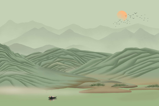 新中式手绘山水画