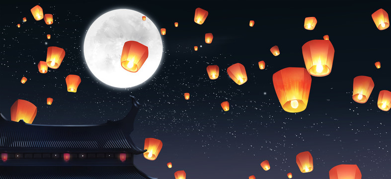 孔明燈插畫