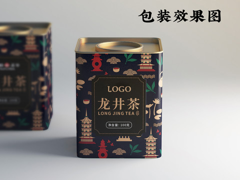 龍井茶小方罐茶葉包裝設(shè)計