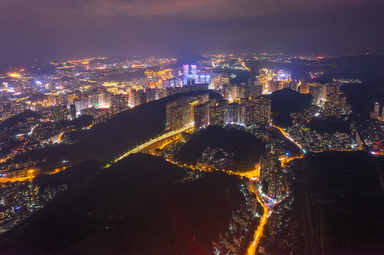 航拍贵州贵阳城市夜景