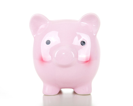 白背景上一个粉色小猪存钱罐