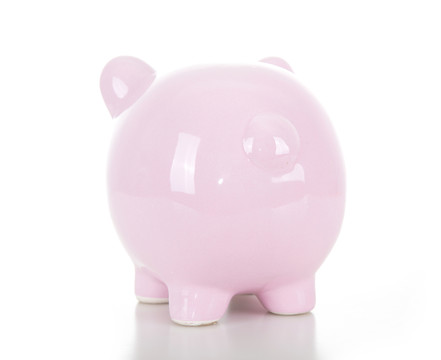 白背景上一个粉色小猪存钱罐