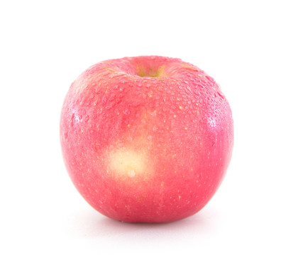 白背景上一个带有水滴的红苹果