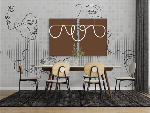 线条餐厅墙布壁画背景效果图