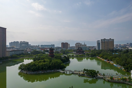 航拍山西运城人民公园