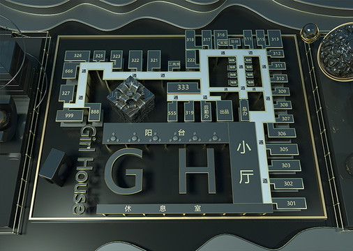 C4D黑金KTV布局圖