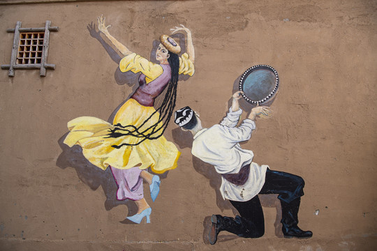 中国新疆伊犁特克斯离街民俗墙绘