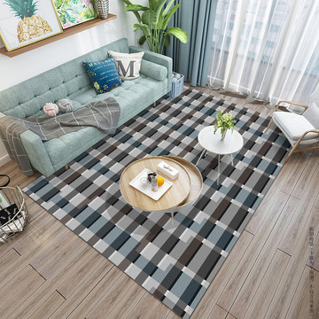 现代北欧棕蓝色布纹几何地毯地垫
