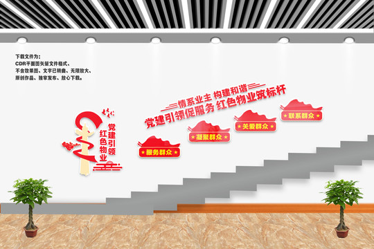 紅色物業(yè)樓梯文化墻