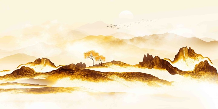 金色山水背景