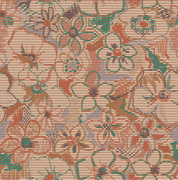 線條拼花朵印花圖