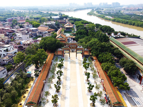中国广州岭南传统园林建筑航拍