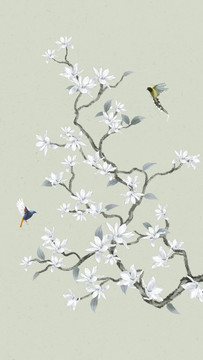 中式玉蘭花鳥(niǎo)畫