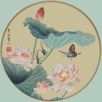工筆花鳥畫荷塘清趣