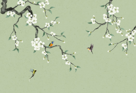 梅花花鳥壁畫
