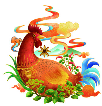 麻椒雞國潮插畫