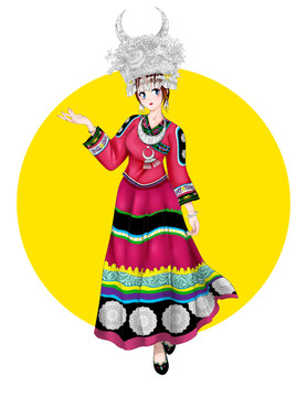 少數(shù)民族手繪插畫（全身）女孩