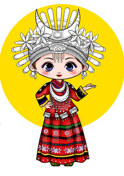 少數(shù)民族手繪插畫(huà)（q版全身）女