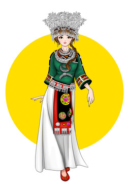 少數(shù)民族手繪插畫(huà)（全身）女孩