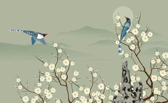 梅花花鳥背景墻