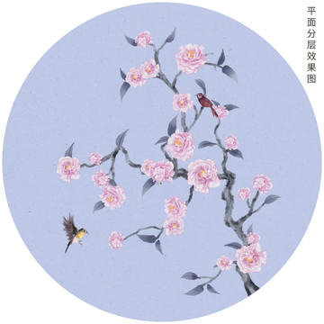 圓形牡丹花鳥(niǎo)畫(huà)