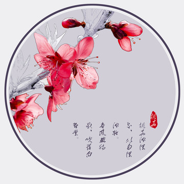 桃花线描装饰画