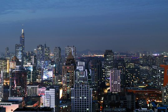 南京新街口城市建筑风光夜景