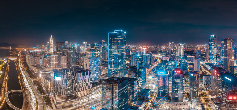 中国深圳市南山区科技园航拍夜景