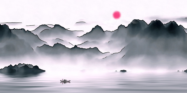 新中式水墨山水背景墻