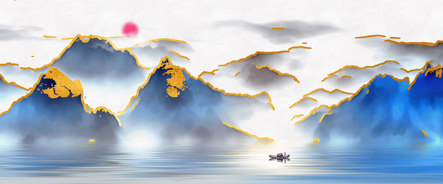 新中式水墨山水背景墻