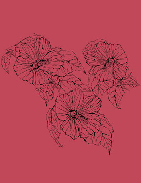 簡約古風細莖花朵印花圖