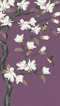 玉蘭花鳥屏風(fēng)