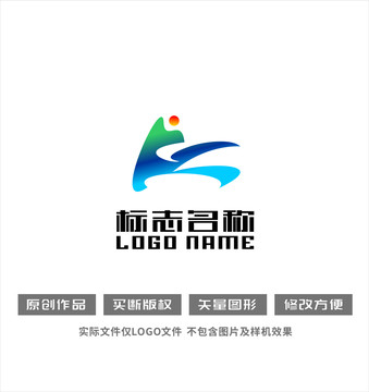 K字母标志山水旅游logo